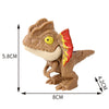 A small, brown finger dinosaur fidget toy with movable joints and a red-tipped snout.