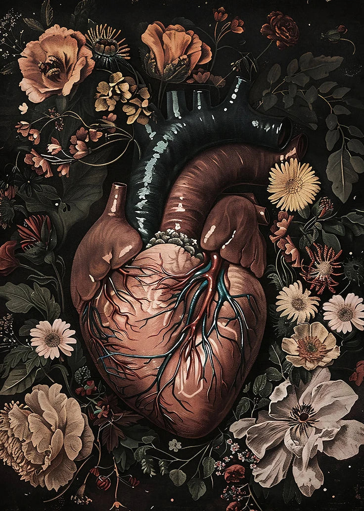 Dark Academia Anatomical Heart Canvas Art with Botanical Fragrance