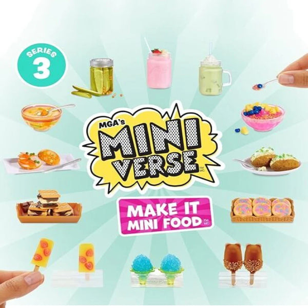 Colección de mini alimentos y kits de postres de la caja sorpresa MGA Mini Verse Serie 3 con diversos dulces coloridos