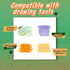 A sheet of paper showing examples of colored pencils, watercolor markers, and acrylic paint markers for drawing tools.