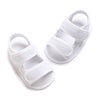 White breathable first walker sandals for baby with hook-and-loop closure