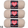 Three skeins of Super Soft Yarn in a natural beige color are shown for crochet and knitting projects.