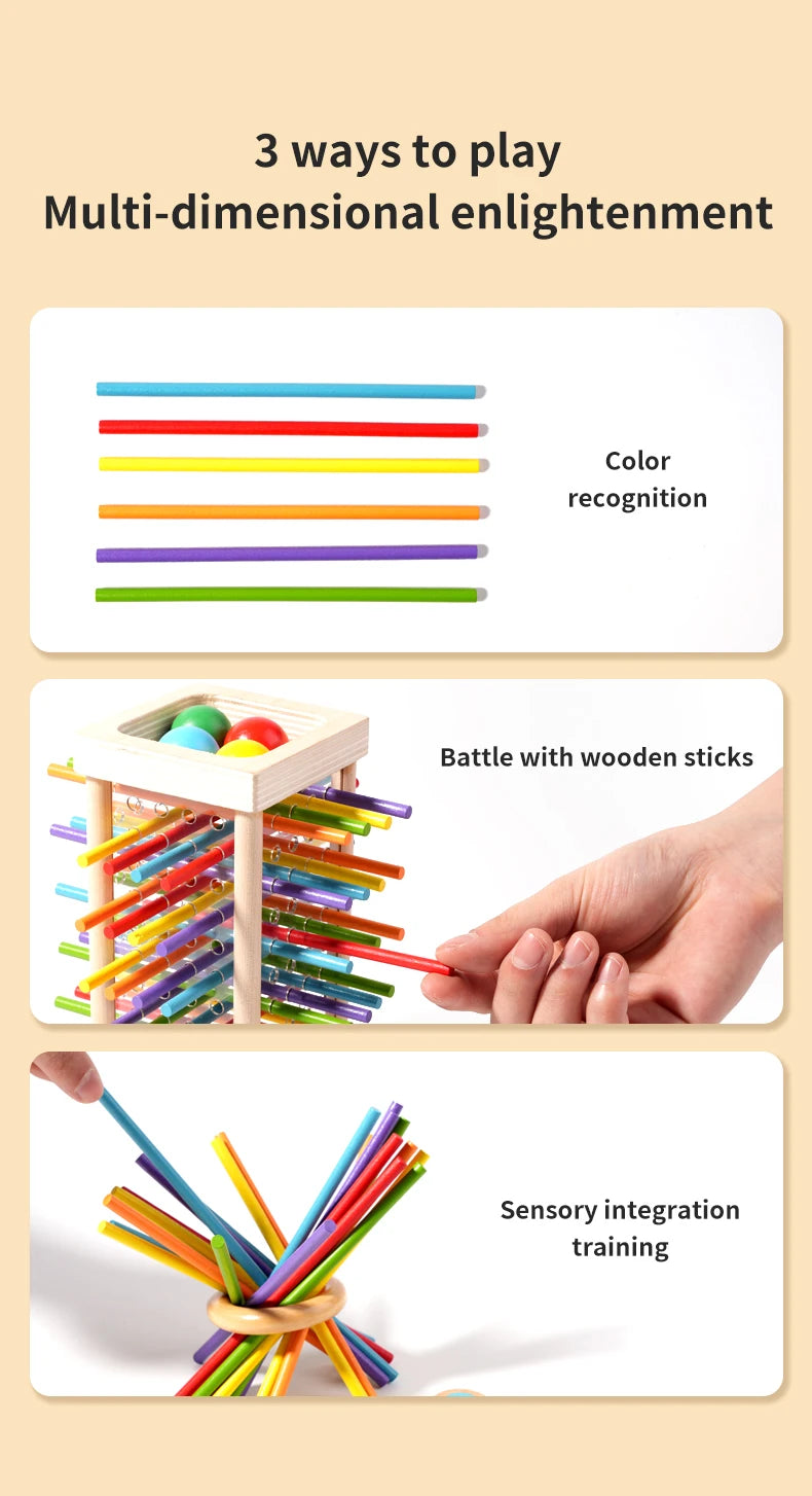 Three ways to play multi-dimensional enlightenment featuring color recognition, wooden stick battles, and sensory integration