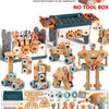A set of 181 pieces for a kids tool kit featuring various wooden and plastic tools for STEM learning and assembly.