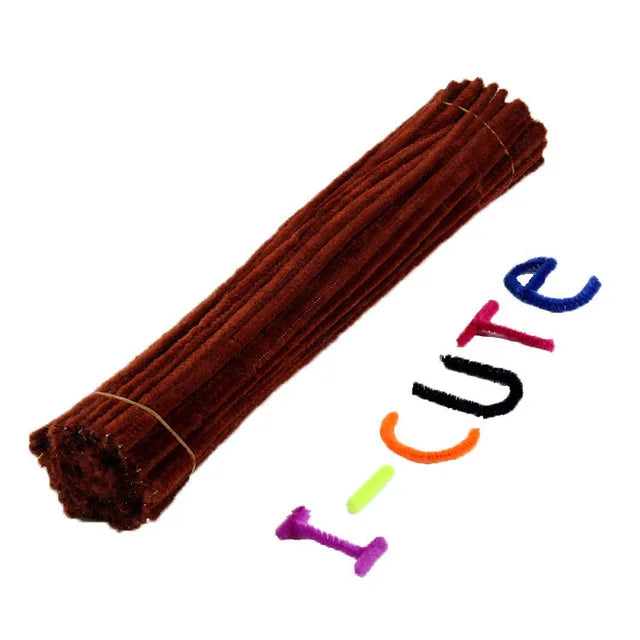 A brown cylindrical craft set of 100 colorful pipe cleaners for DIY projects