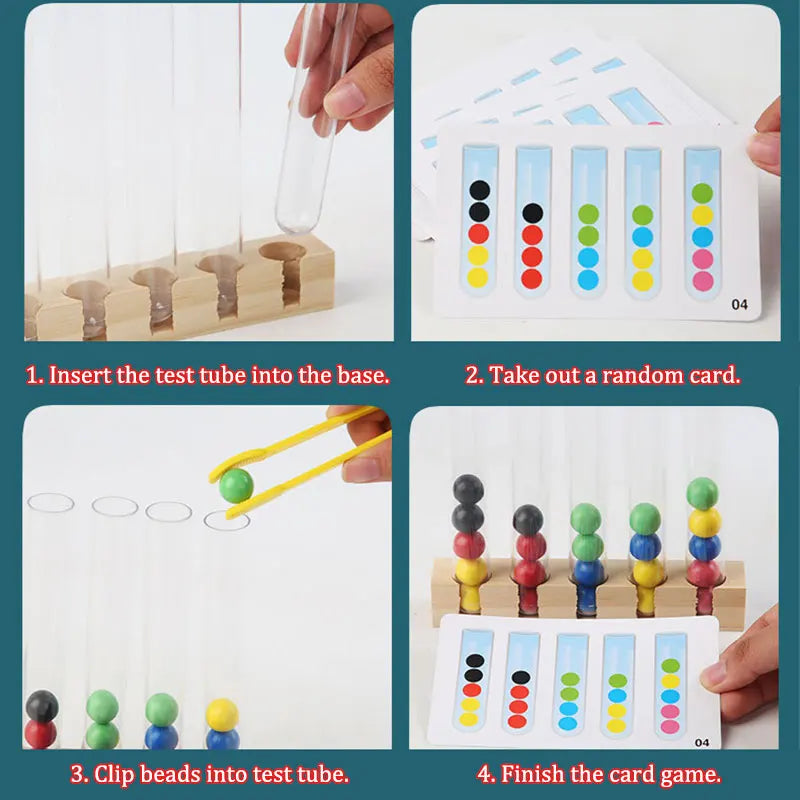 Montessori Wooden Test Tube Bead Sorting Game for Toddlers