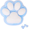 A white, cloud-shaped squishy toy molded into a cat paw print with blue accents.