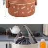 A brown bear-shaped stackable bento lunch box for kids with a handle and paw prints