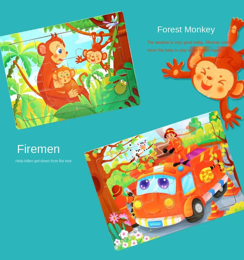 Wooden Animal Jigsaw Puzzles for Toddlers (Set of 12)