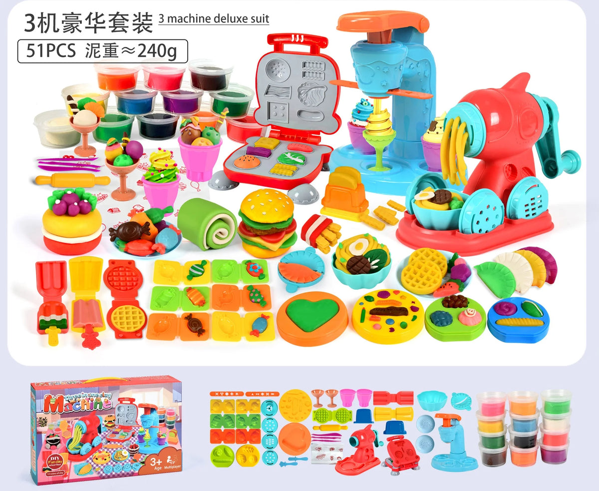 3-in-1 Clay Playset - Cake, Ice Cream & Noodle Maker for Kids