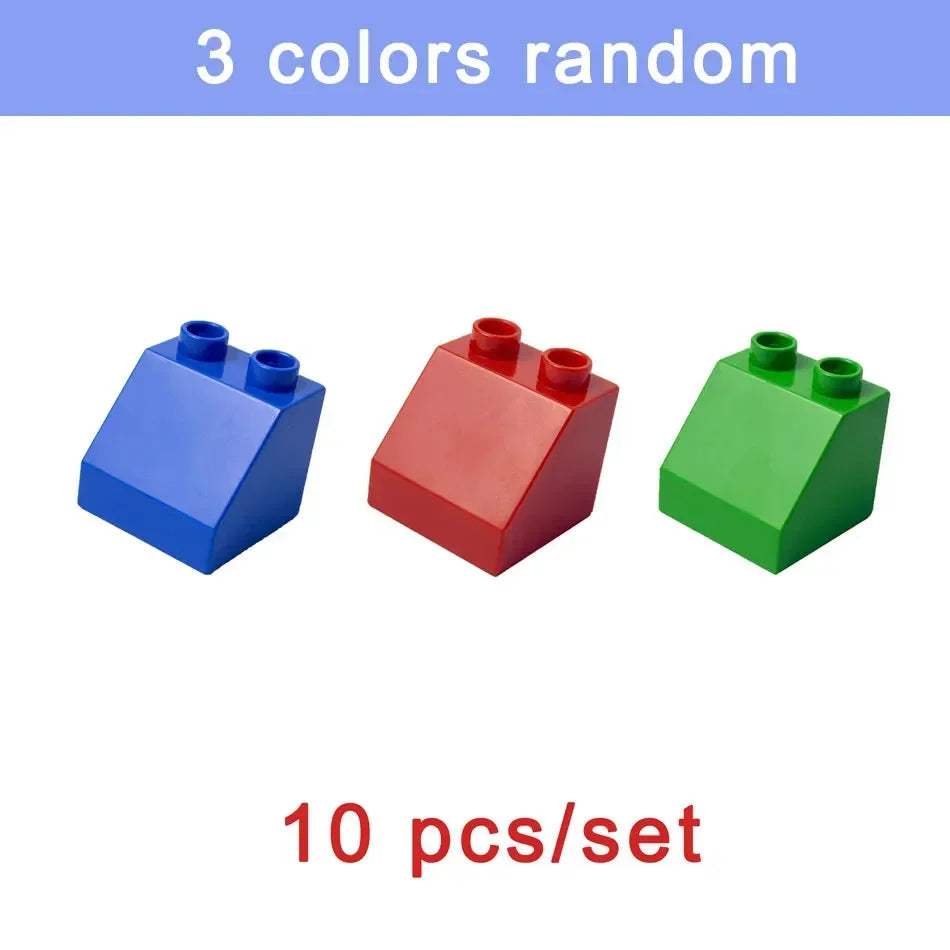 Blocs de construction colorés bleus, rouges et verts pour un jeu de dix pièces.