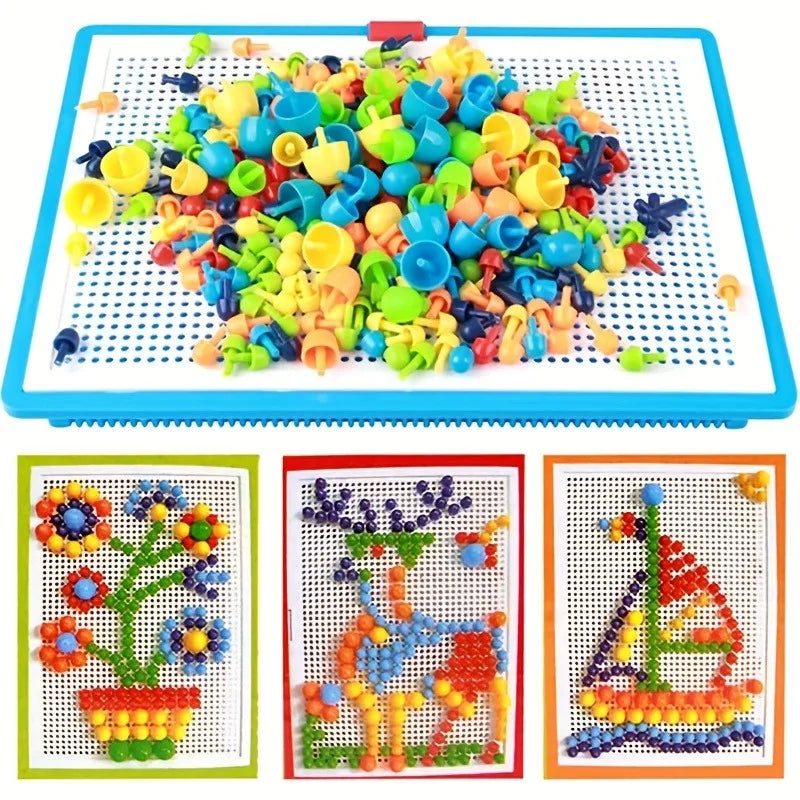 Pegboard Building Set – Colorful STEM Learning Toy with Beads and Rubber Stoppers