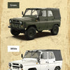 A green WPL 1/12 scale RC rock crawler truck and a white version are shown side by side.