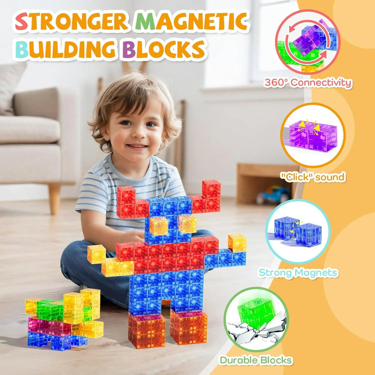 Transparent Magnetic Building Cubes – STEM Learning Construction Set for Kids