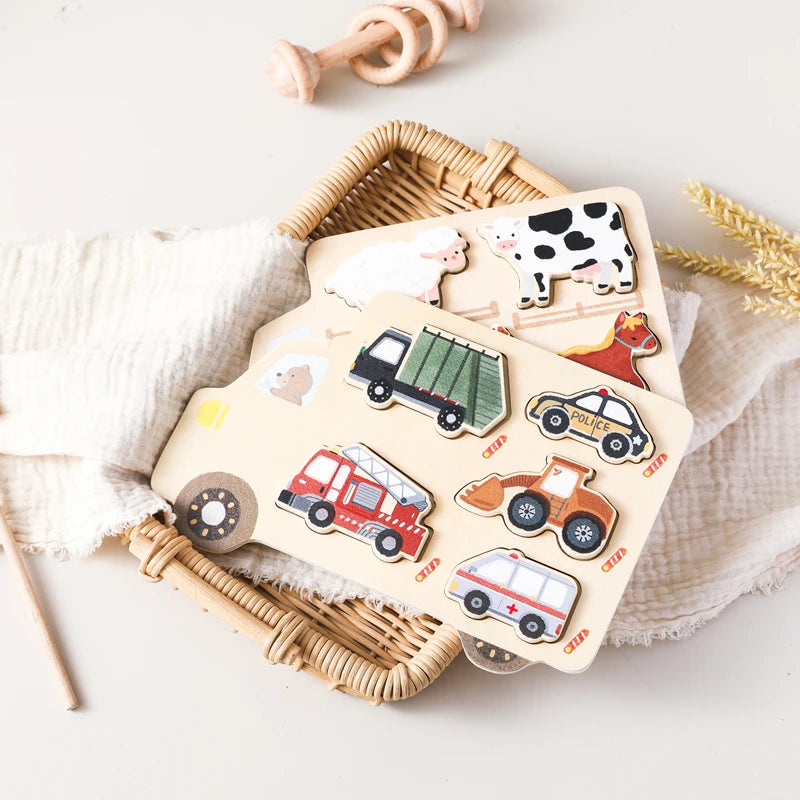 Wooden Vehicle Puzzle Board for Toddlers – Montessori Learning Toy
