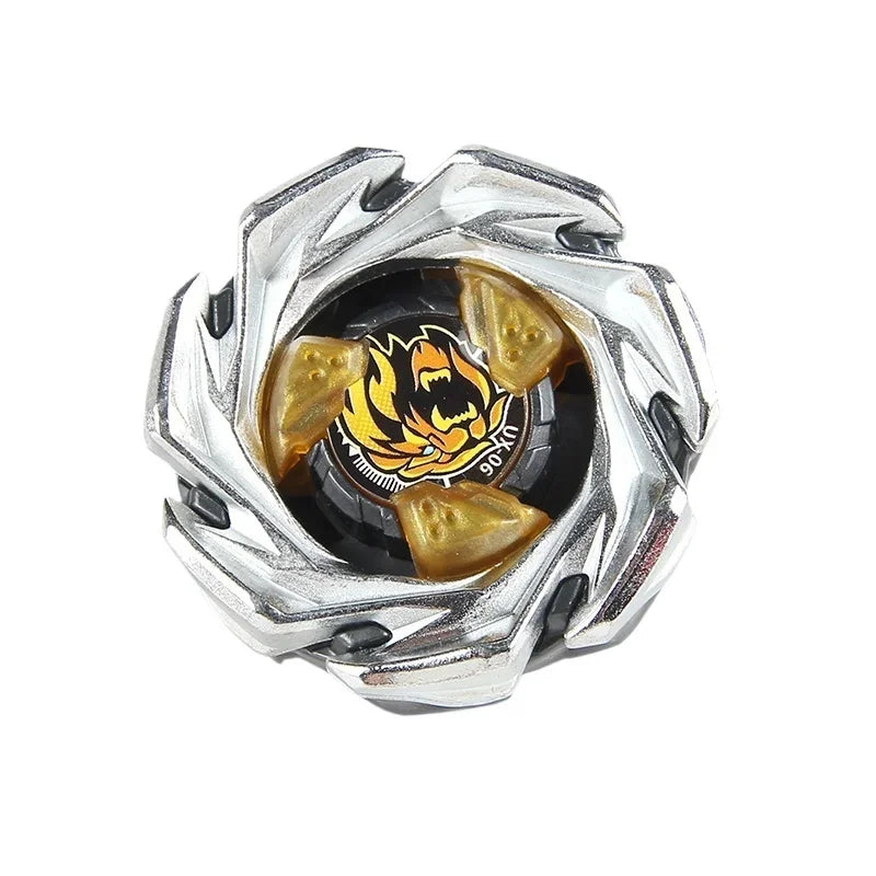 A silver metal spinning top featuring a central flame design and precision balance.