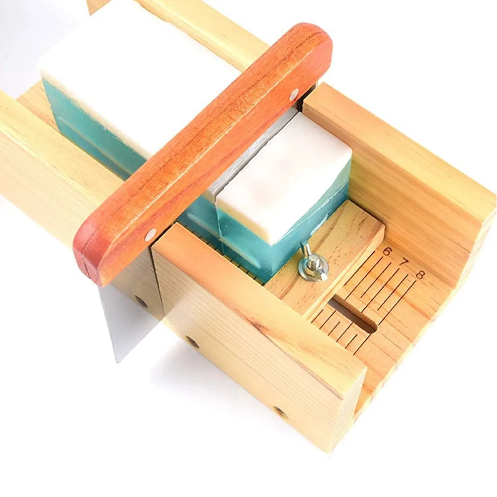 Complete Silicone Soap Making Mold Kit with Wooden Box and Stainless Steel Cutters