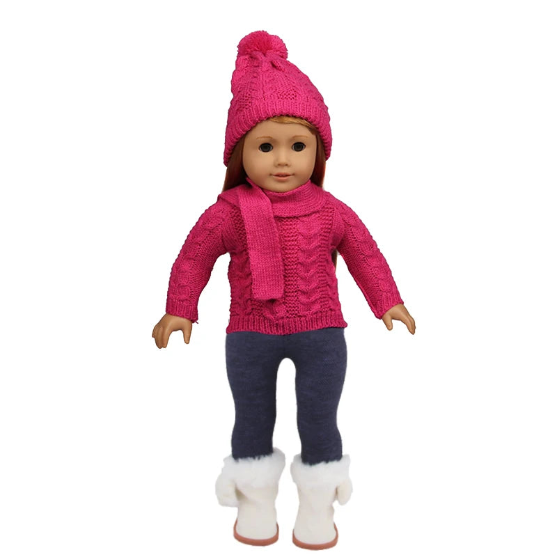 3-Piece Knit Doll Outfit: Sweater, Hat & Pants