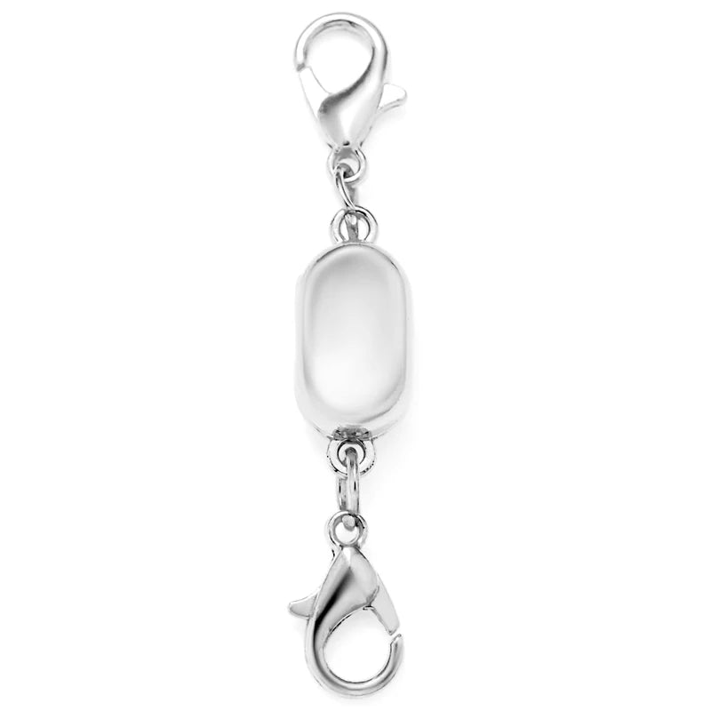 A silver magnetic lobster claw clasp used for jewelry making.