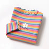 Girls striped floral print cotton t-shirt with yellow trim