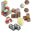 A collection of various colored and textured magnetic building blocks in various shapes and sizes.