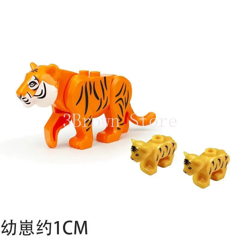 Orange tiger building blocks set featuring six African wildlife animal models for kids and collectors