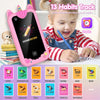 A young girl is using a pink tablet displaying 13 Habits Track for homework and learning activities.