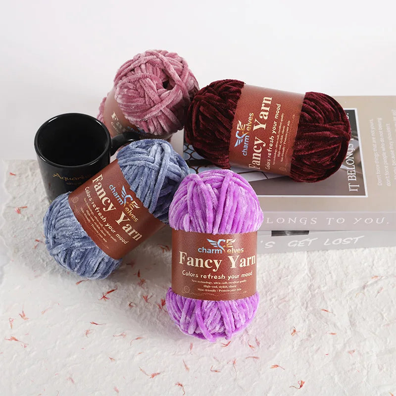 Chenille Velvet Yarn 2-Pack – Soft & Warm for Knitting and Crochet