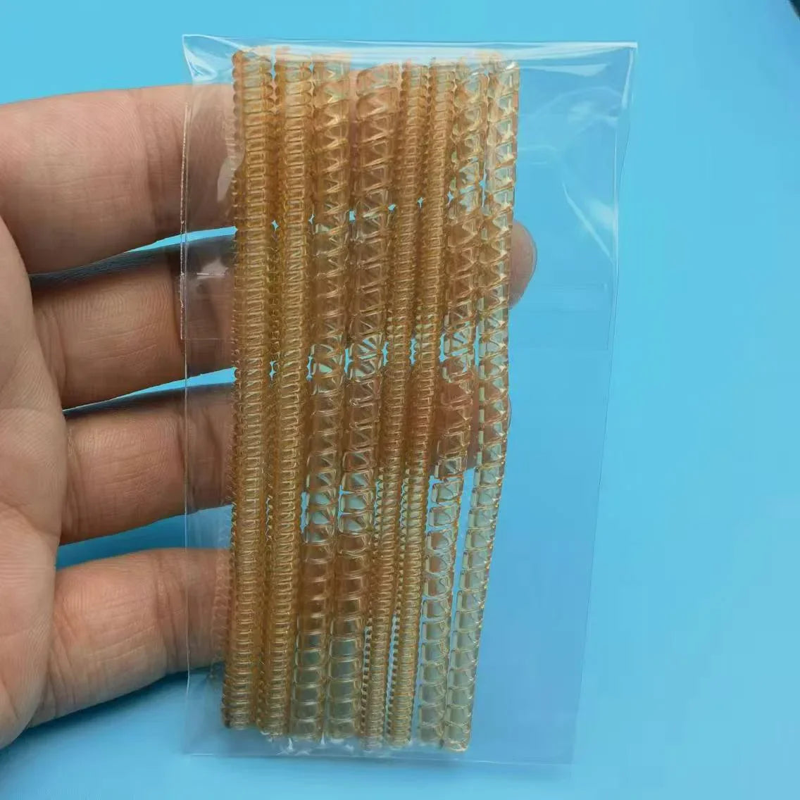 A clear plastic bag contains a set of transparent ring size adjusters for rings.