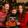 A family of three smiling while holding a box labeled Muscle Car 2025 Advent Calendar