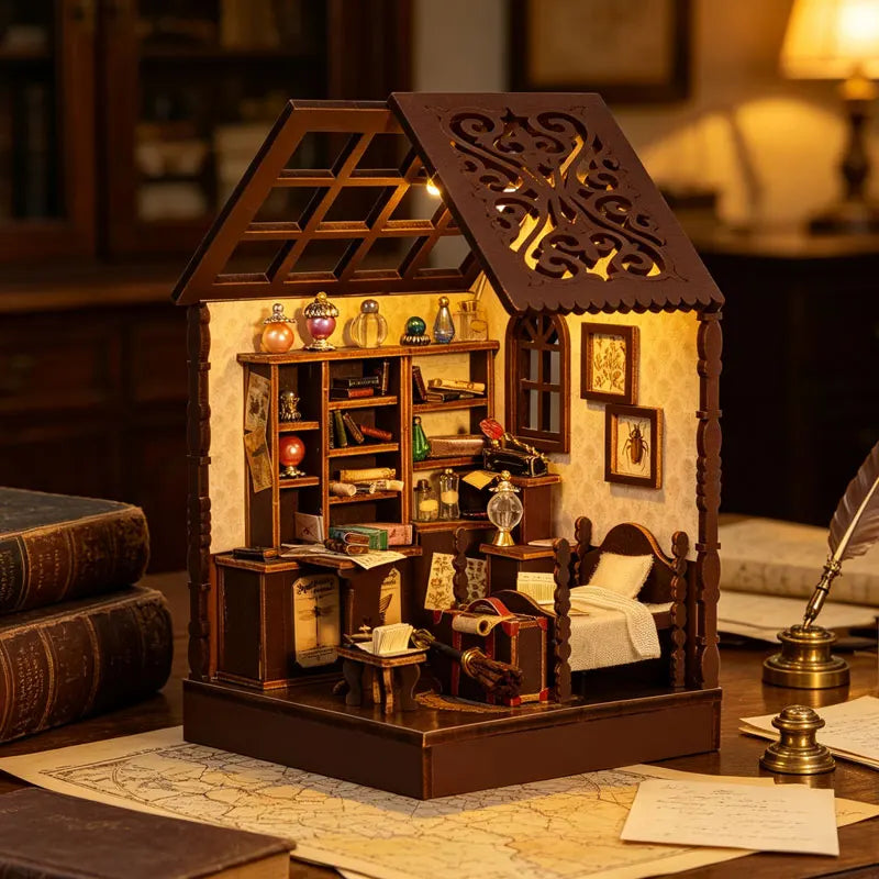 DIY Wooden Miniature House Kit with LED Lighting