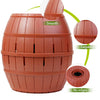 A terracotta-colored pirate barrel sword stab party game with smooth, ridged texture and no edges.