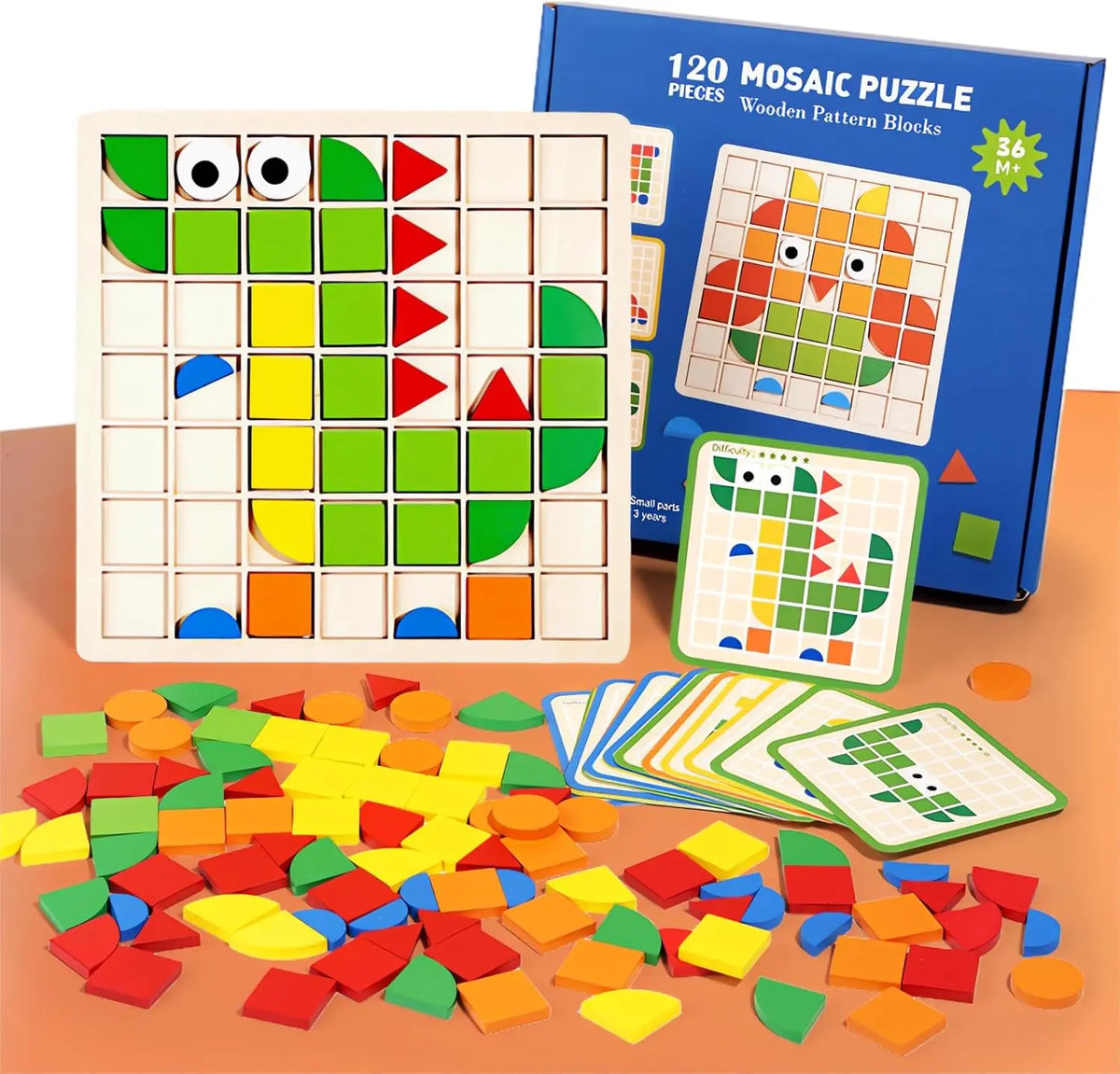 Wooden Mosaic Puzzle Set for Toddlers – Montessori Shape & Color Learning Toy