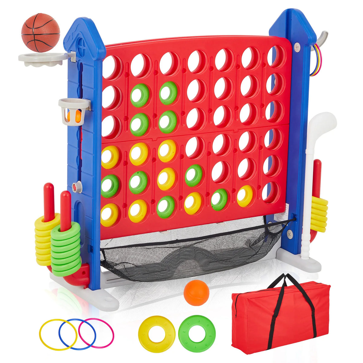 4-in-1 Giant Outdoor Game Set with Basketball Hoop & Ring Toss