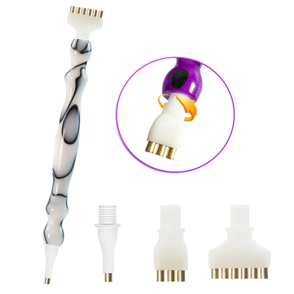 A set of diamond painting pens showing various interchangeable tips and connectors.