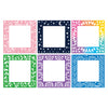 A grid of six square frames with decorative borders and starry designs in various pastel colors.