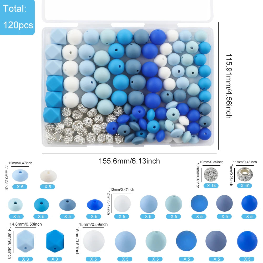 Silicone Beads Variety Pack for Jewelry Making – 120 Pieces