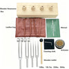 A set of sound healing tuning forks including a wooden resonance box, leather bag, cleaning cloth, and activator.
