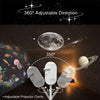 A 360° adjustable projector night light illuminating a starry sky and planets in a dark room.