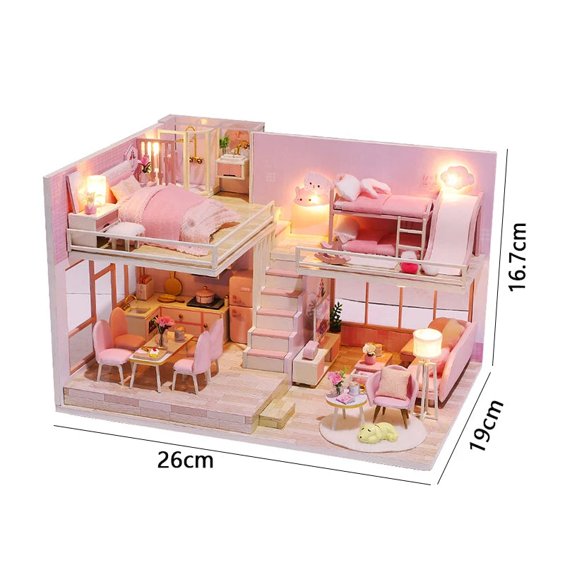DIY Wooden Dollhouse Kit with Miniature Furniture – 3D Puzzle Craft Set