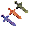 Three pixel art extendable swords in green, red, and blue with interlocking joints.