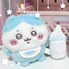 A cute plush keychain set featuring three characters: Usagi, Hachiware, and JiYi, with soft blue and white fur.