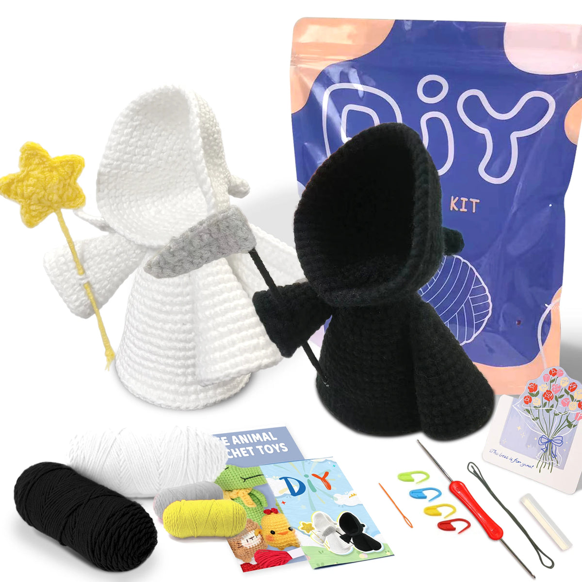 Beginner Crochet Kit – 4 Adorable Animal Projects (Whale, Chick, Penguin, Bee)