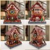 A set of three wooden cuckoo clock puzzles showing different stages of assembly and finished products.