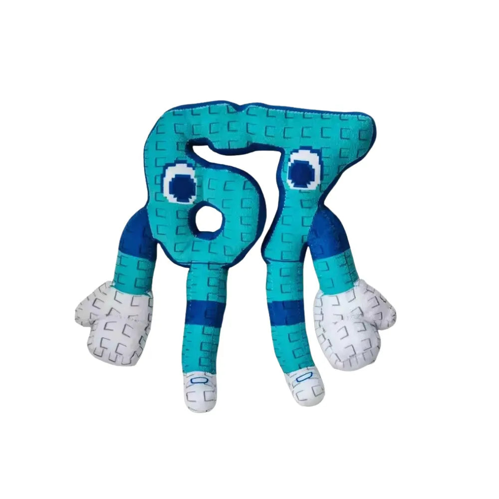 Grande peluche colorée en forme du chiffre 67 pour décoration de chambre.