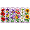 A set of six vertical cross-stitch floral designs featuring various colored flowers and leaves.
