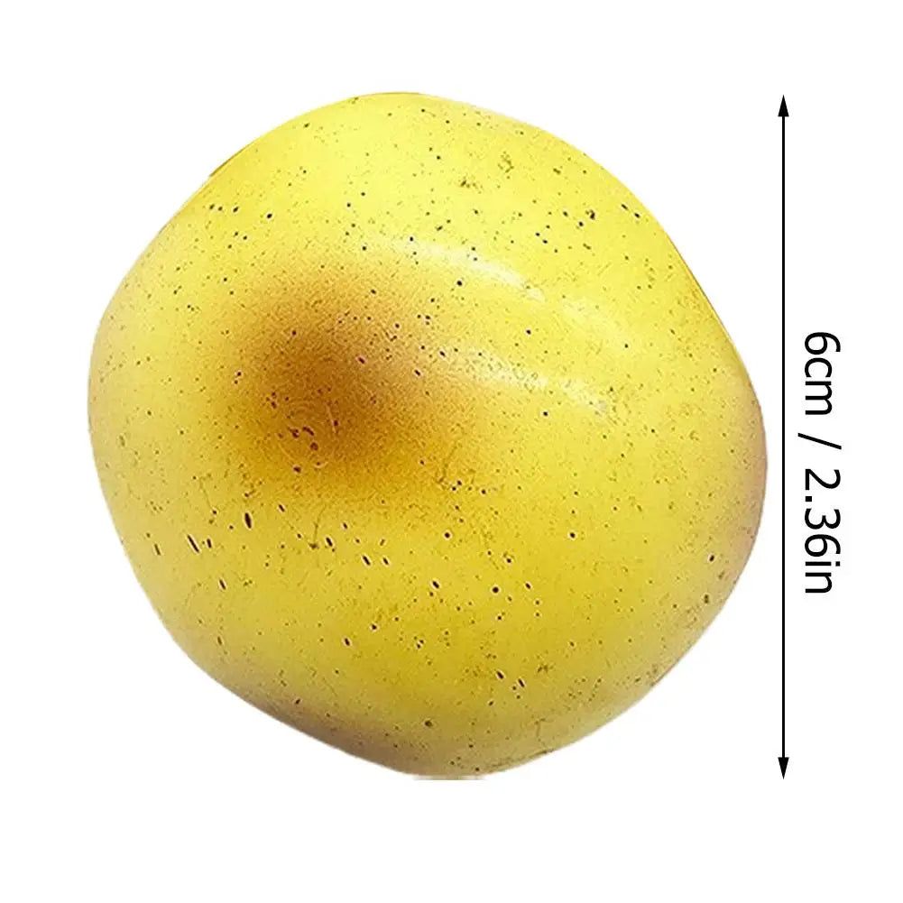 A smooth, yellow fluid potato squishy toy with a 6cm height and 2.36-inch diameter.