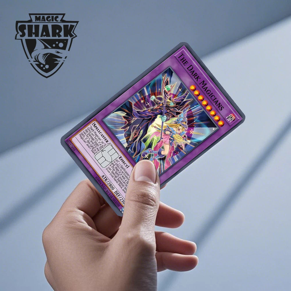 A hand holds a Magic: Shark card featuring The Dark Magicians artwork and text.