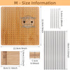 A wooden bamboo crochet blocking board with pins, measuring 22.9cm by 10cm, and a separate wooden block.