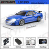 Blue 1/18 scale GTR R34 RC drift car with gyro stabilization and accessories